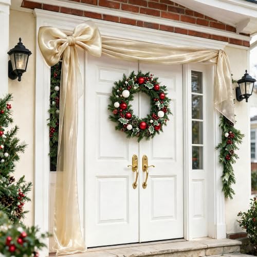 Big Satin Bow Coquette Room Decor, 16x79 Inch Large Christmas Bows for Birthday Decorations, Christmas Tree Topper, Girl Room Decor, Bachelorette, Wedding, Baby Shower, Front Door, Wreath (Khaki) - Image 7