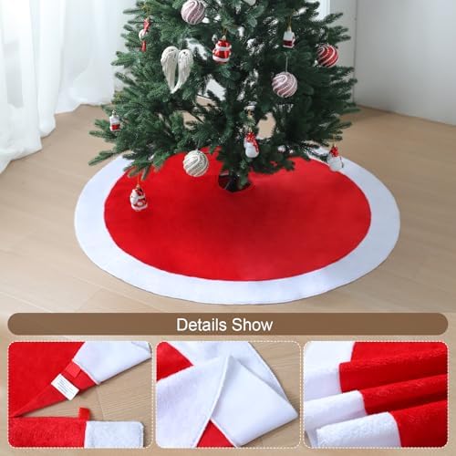 48" Red Plush Christmas Tree Skirt with White Border - Image 2