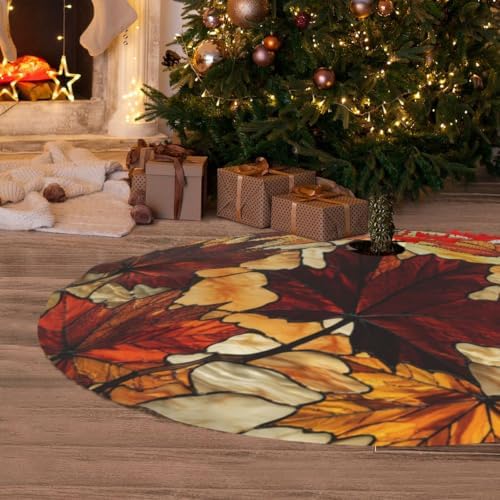 Fall Autumn Leaf Leave 30 36 48 Inch Christmas Tree Skirt Carpet Mat Funny Party Decor Supplies for Xmas Halloween Decorations Occasion - Image 6