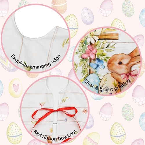30 Inch Easter Tree Skirt Mat Short Plush Pink Bunny and Eggs Tree Skirts for Indoor Outdoor Easter Tree Decoration(Pink Bunny and Eggs) - Image 5