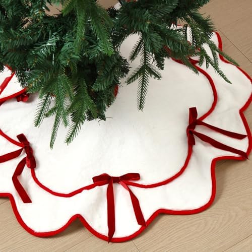 Soulchen Red Velvet Bow Christmas Tree Skirt Furry Plush 36 Inch by Soulchen