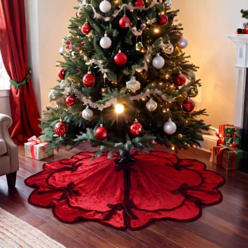Soulchen Burgundy Red Bow Christmas Tree Skirt 36 Inches - Image 4