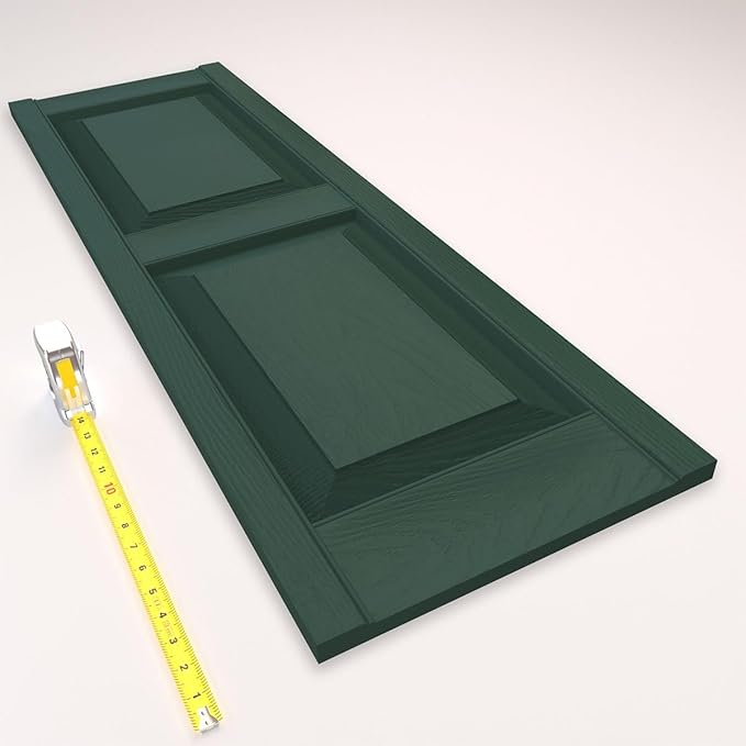 Ekena Millwork Lifetime Vinyl LP2S12X06300FG Standard Two Equal Panel Vinyls, Raised Panel Vinyl Shutters, w/Installation Shutter-Lok's & Matching Screws (Per Pair), 12"W x 63"H, Forest Green
