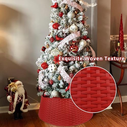 Blissun Christmas Tree Ring, 28.5" Plastic Christmas Tree Collar, Christmas Tree Skirt for Artificial Christmas Trees Decoration (Extra Large, Red) - Image 4