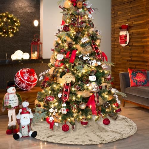YUJUN 48 Inches Christmas Knitted Tree Skirt Decorations Xmas Large Vintage Beige Chunky Cable Farmhouse Thick Rustic Tree Skirt for Merry Christmas Tree Holiday Home Party Decoration - Image 5