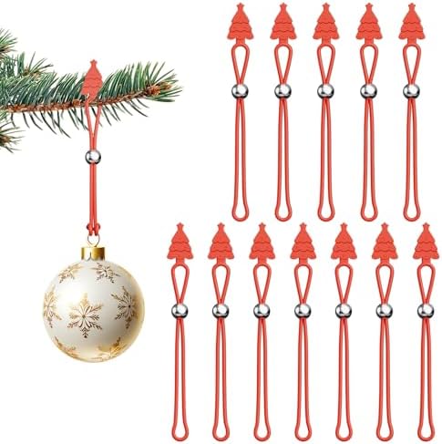 Christmas Ornament Hooks,12 Pcs Silicone Ornament Hangers and Strings for Christmas Tree, Holiday Party Hanging Decorations Ropes, Gift Wrapping Ribbon - Red by TSJLIKI