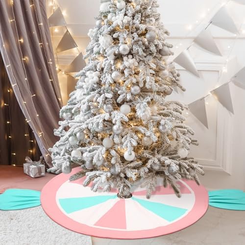 Candy Christmas Tree Skirt Candy Cane Tree Skirt Mat 62 in, Pastel - Image 4
