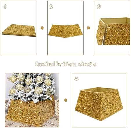 Gold Christmas Tree Collars for Atificial Trees, 24 Inch Sparkling Sequins Christmas Skirt, Base Cover,Holiday Home Decor Ring(Medium) - Image 2