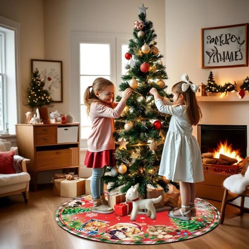 48 Inch Christmas Tree Skirt with Cats and Dogs, Christmas Soft Farmhouse Holiday Xmas Trees Decoration, Red Tree Skirt Indoor Outdoor, Christmas Tree Skirt Decoration - Image 4