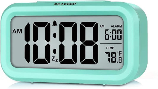 Peakeep Night Light Digital Alarm Clock Battery Operated Indoor Temperature | Small Cordless Cute Clock for Bedroom Desk Travel, Simple to Use for Teens Kids (Mint) by PEAKEEP