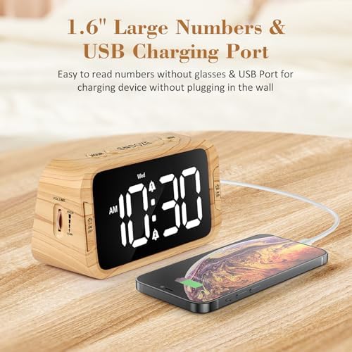 Odokee Digital Dual Alarm Clock for Bedroom with 0-100% Dimmable Display | Easy Alarm Clock with Weekday/Weekend Mode - Loud Alarm for Heavy Sleepers with 5 Sounds Adjustable Volume - Wood Grain - Image 5