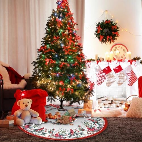 Cardinal Christmas Tree Skirt 48 Inch Poinsettia Christmas Tree Decorations - Image 6