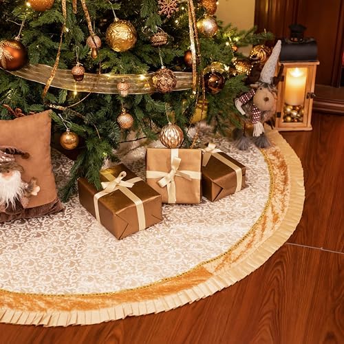 Valery Madelyn 60 Inch White Gold Christmas Tree Skirt for Tree Decorations - Image 2