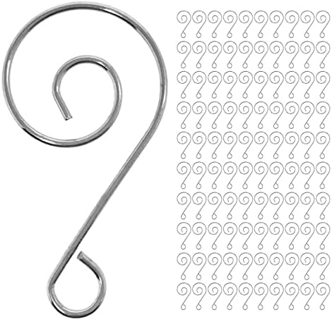Christmas Ornament S Hooks Set of 100, Chrome Silver Ornament Hook Hangers, Decorative Swirl Scroll Metal Hooks for Tree Ornaments, Holiday Decorations, Garland, Wreaths, Stockings, 1.75 Inch by BANBERRYDESIGNS