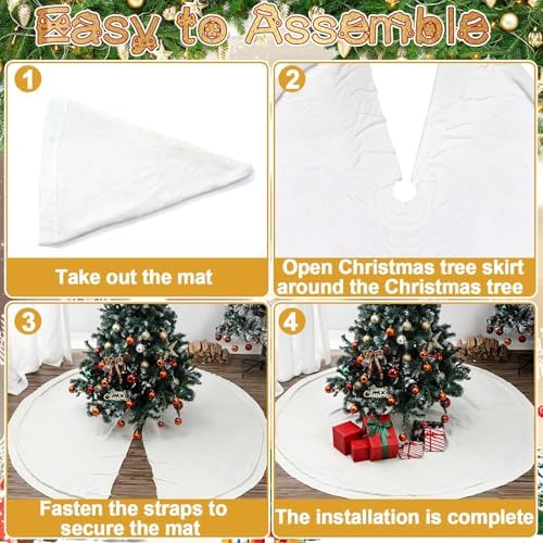 84 Inch Christmas Knitted Tree Skirt Giant White Chunky Xmas Tree Skirt Extra Large Cable Knit Thick Rustic Farmhouse Xmas Ornaments for Home Merry Christmas Holiday Winter Party Decoration - Image 4
