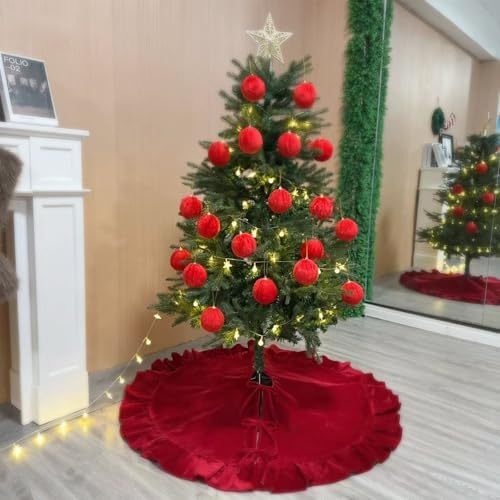 36 Inch Large Christmas Tree Skirt, Red Velvet with Ruffled Edge for Big Trees Decorations for Home Party Festival - Image 6