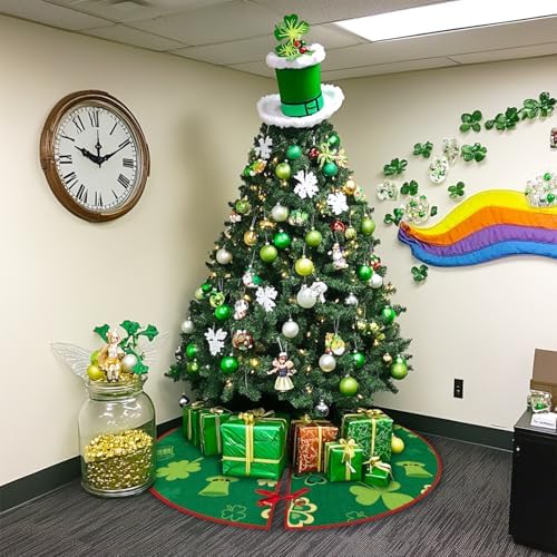 St Patricks Day Tree Skirt 36In, Patrick's Day Green Shamrock Clover Tree Skirt Decor Double Sided, St Patricks Day Trees Mat Home Decor, Patrick's Day Trees Mat for Holiday Party Indoor Decor - Image 2