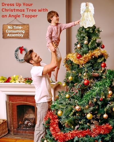 Angel Tree Topper with Lights, 12'' Christmas Tree Topper Angel, Battery Operated Lighted Treetop Ornaments, Elegant Christmas Tree Decorations for Indoor Office Holiday - Image 3
