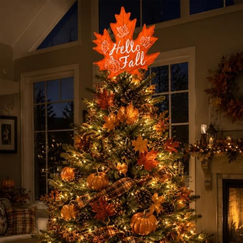 Fall Tree Topper Hello Fall Maple Leaf Tree Top Decor for Christmas Tree - Image 7