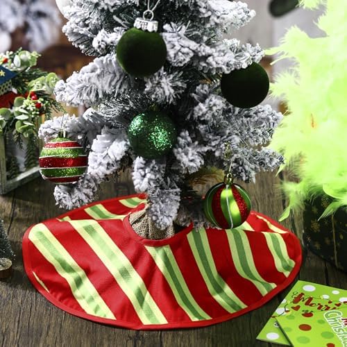 Civaner 3 Pack 15 Inches Red and Green Mini Christmas Tree Skirts Velvet Stripes Trimmed Tree Skirt with Red Green White Polka Dots Design for Christmas Holiday Party Indoor Outdoor Home Decoration - Image 5