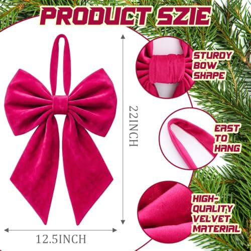 Janinka Hot Pink Christmas Tree Topper Bow 22" Big,Velvet - Image 3