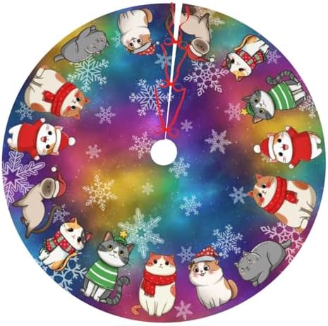 Christmas Snowflake Galaxy Cat Traditional Christmas Tree Skirt Holiday Party Xmas Tree Skirt Mat Christmas Ornaments Decoration 36 Inch by Yealedee