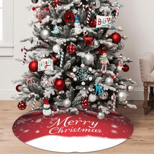 Christmas Tree Skirt Red Ball Christmas Pattern Xmas Soft Polyester Holiday Tree Base Cover, Decorative Xmas Tree Mat 36 Inch for Home, School, Office - Image 4