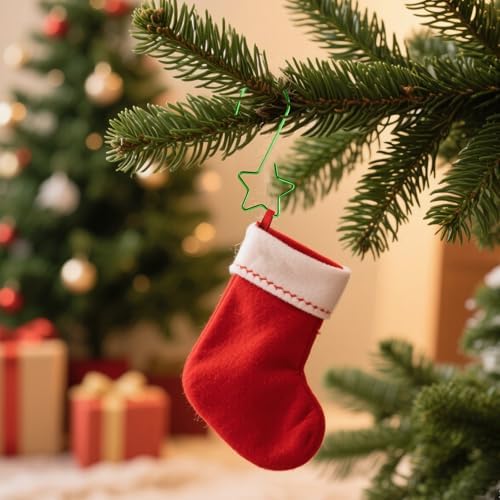 100 PCS Green Ornament Hooks(2 Inch) for Christmas Tree Home Party Decorations Metal Star Ornament Hangers Anchors Xmas Stocking Small Ornaments Ball Bulb Hangings Hooks Pins Clips Decor Indoor - Image 5