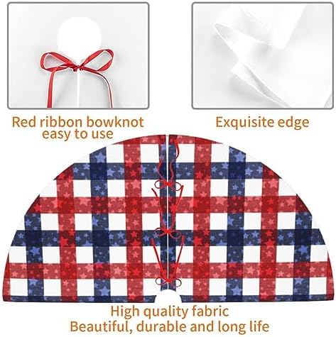 July 4th Patriotic American Flag Plaid Red Blue White 36 Inch Christmas Tree Skirt Carpet Mat Funny Party Decor Supplies for Xmas Halloween Decorations Occasion Ornament - Image 5