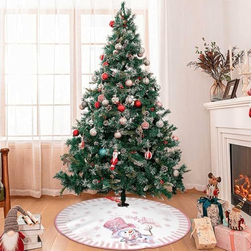 Christmas Tree Skirt 48 Inch Pink Snowman Decorations for Christmas Tree - Image 6
