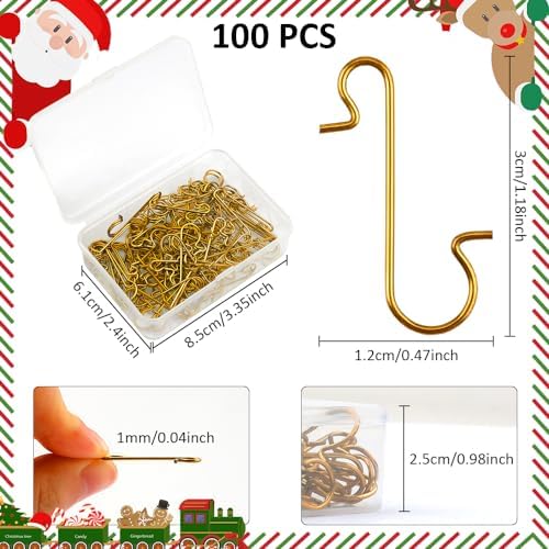 100 Pack Ornament Hooks, Christmas Ornament Hooks Ornaments Hangers Hooks for Christmas Ornaments Metal Wire Ornaments Hooks Anchors for Xmas Tree Decorations Hanging, Gold - Image 3