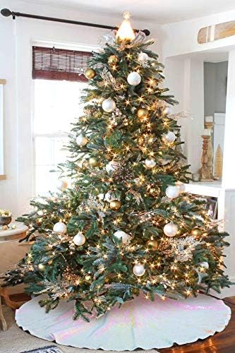 36 Inch Christmas Tree Skirt Iridescent White Tree Skirt Small Sequin Tree Mat for Merry Christmas Party Christmas Tree Decoration - Image 6