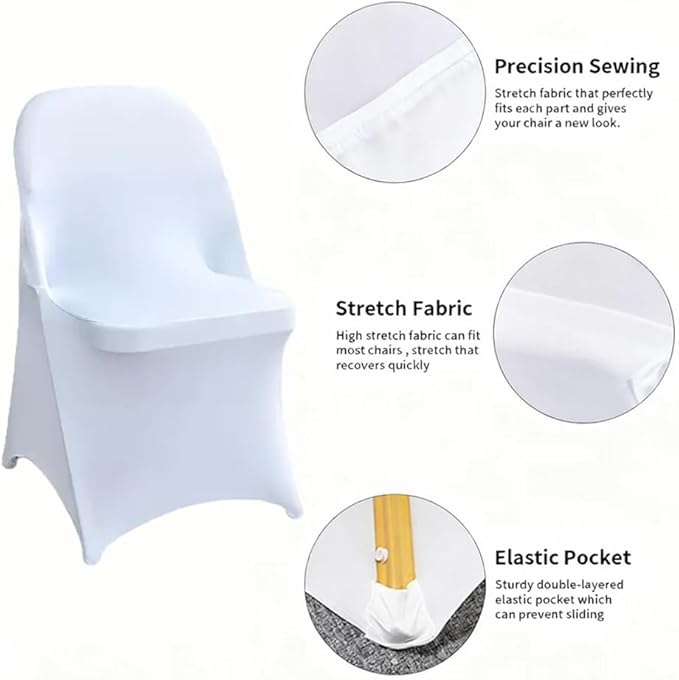 100 Pcs White Folding Chair Cover Washable Removable Universal Fitted Chair Cover Protector for Wedding Party Banquet Holidays Celebration Decoration Chair Covers
