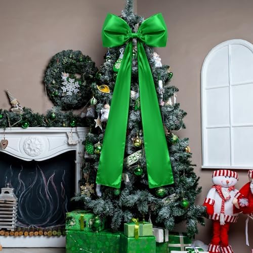 Daifunli 20 x 47 Inches Giant Satin Bow Christmas Tree Topper,Green - Image 5