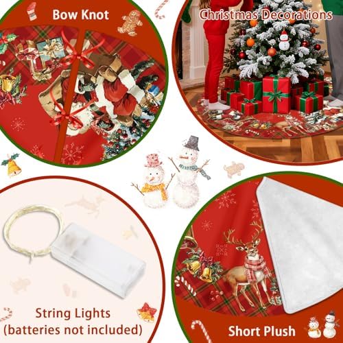 Christmas Tree Skirt with LED Lights, 36 Inch Christmas Skirt Tree Decoration with Snowman Santa, Xmas Trees Mat for Under Trees Holiday Party Indoor Decorations, Winter Gift for Women Mom - Image 4