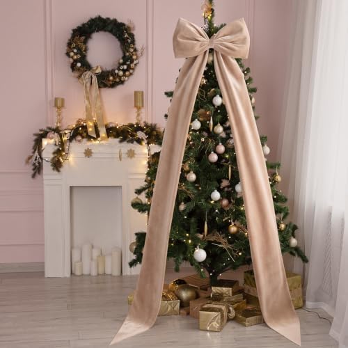 Knitgrip Extra Large Velvet Christmas Tree Topper Bow, Champagne, 118 Inch - Image 6
