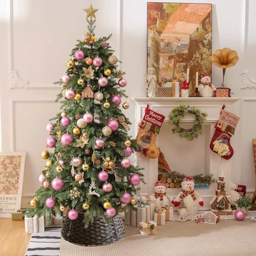 belupai Wicker Christmas Tree Skirts Collar Rings, Artificial Rattan Christmas Tree Skirt Stand Farmhouse Xmas Tree Collar for Artificial Christmas Trees Decoration(Coffee,L) - Image 4