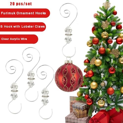 20 Pcs Christmas Ornament Hooks Silver S-Shaped Hangers Clear Crystal Beaded Decorative Scroll with Lobster Claw for Xmas Tree Holiday Seasonal Decorations - Image 3