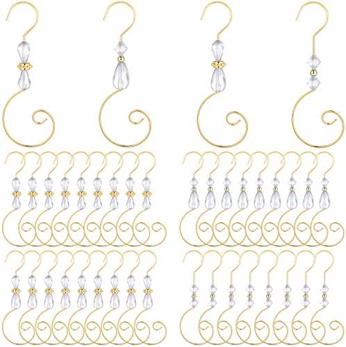 Ripeng 36 Pieces Hook Ornament Acrylic Wire Hook Decoration for Tree Hanger, Home Decor, 4 Styles (Gold,Transparent Bead) by Unknown