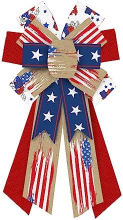 Large Patriotic Wreath Bows Labor Day Decor Bows for Wreath American Flag Blue Stars Burlap Patriotic Bows for Front Door Veterans Day Indoor Outdoor Wall Tree Topper Party Decoration Supplies by Unknown