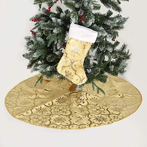 Flash World 36 Inch Large Christmas Tree Skirt Xmas Soft Cover Mat Decor Snowflake Collar Farmhouse Tree Skirt for Holiday Ornaments Party Home Indoor Decorations (Yellow, 36INCH) - Image 3