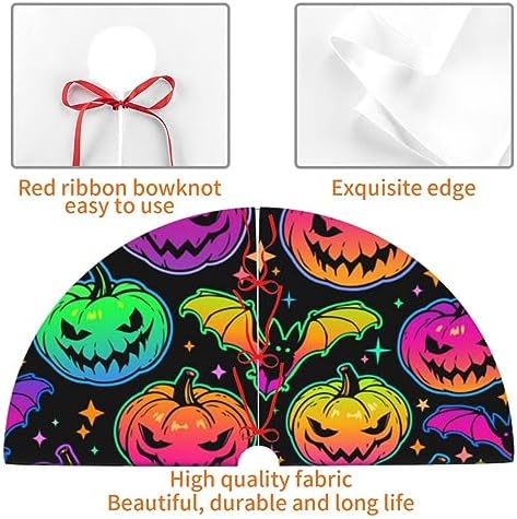 Neon Scary Bat Pumpkin Skull Halloween Colorful 36 Inch Christmas Tree Skirt Carpet Mat Funny Party Decor Supplies for Xmas Halloween Decorations Occasion Ornament - Image 5