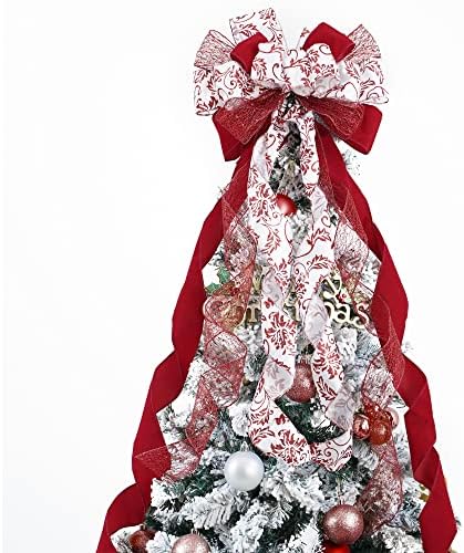 MEEDEE Red Bows Christmas Decorations Large Red Christmas Bow 12" Wide Red Velvet Christmas Bows Red and White Christmas Tree Topper Red Christmas Bows Red Bows for Christmas Tree (1 Pack) by MEEDEE