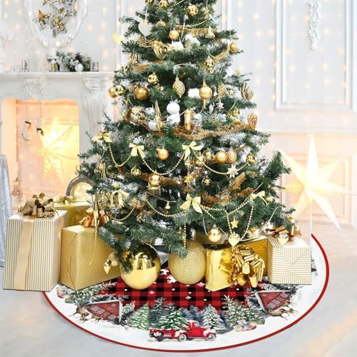 Red Buffalo Plaid with Truck Christmas Tree Skirt 36 Inches - Image 5