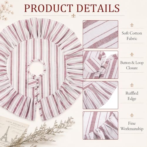 Sosation 15 Inch Vintage Christmas Tree Skirt Red White Striped - Image 3