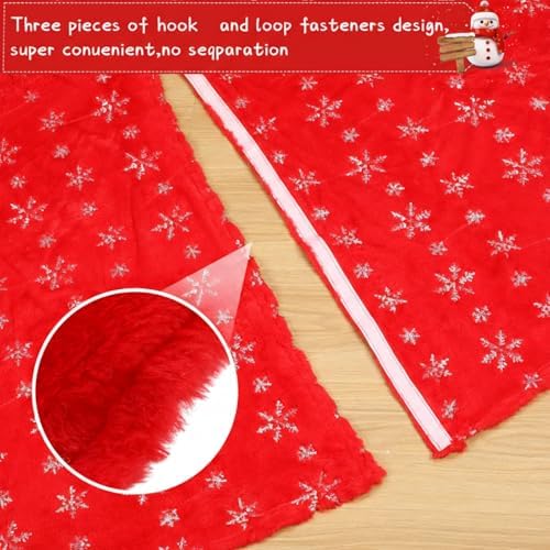 Libima 70 Inches Large Christmas Tree Skirt Faux Fur Red Xmas Tree Skirt Plush Velvet with Silver Sequins Snowflakes for Xmas Decorations Merry Christmas Party Winter Holiday Ornaments - Image 5