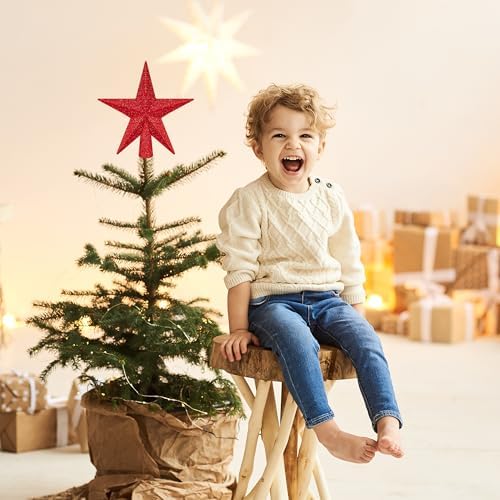 1PCS Star Tree Topper, 4" Red Christmas Tree Topper Glitter Decorations, 3D - Image 6