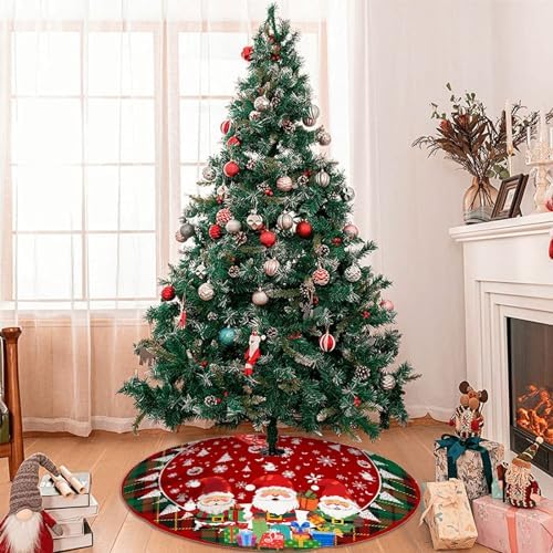 Christmas Tree Skirt 36in, Santa Claus Large Red Plaid Christmas Decor for Tree, Xmas Tree Mat for Christmas New Year Holiday Party Decor - Image 6