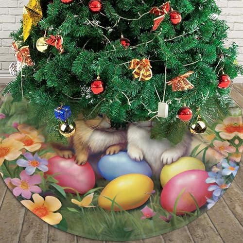 Christmas Tree Skirt, Easter Holiday Easter Rabbit Bunny Eggs Spring Flower Xmas Large Tree Mat, New Year Festive Holiday Party Decorations 36" inches - Image 4