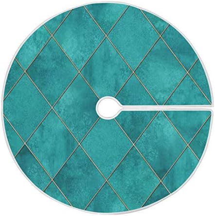 ATTX Teal Watercolor Argyle Geometric Plaid Christmas Tree Skirt 35.4 inch Ornaments Xmas Tree Skirts for Christmas Holiday Decoration New Year Party by ATTX